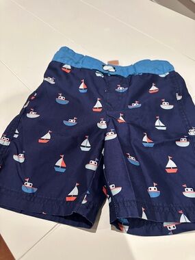 Cat & Jack Navy Blue Sailboat Swim Trunks with Light Blue Waistband